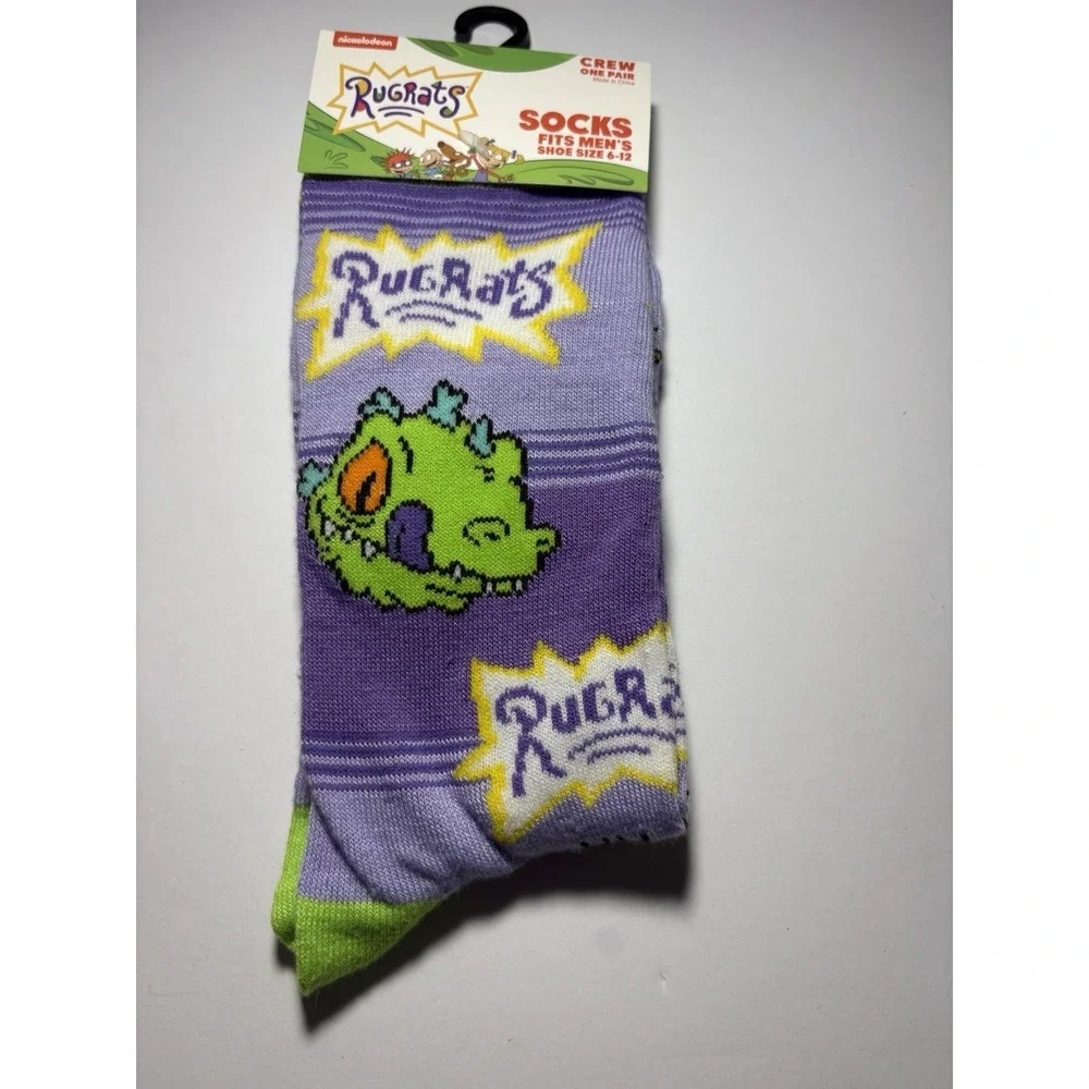 Rugrats Crew Socks Purple Green‎ Reptar Novelty Unisex Odd Socks Size 6-12